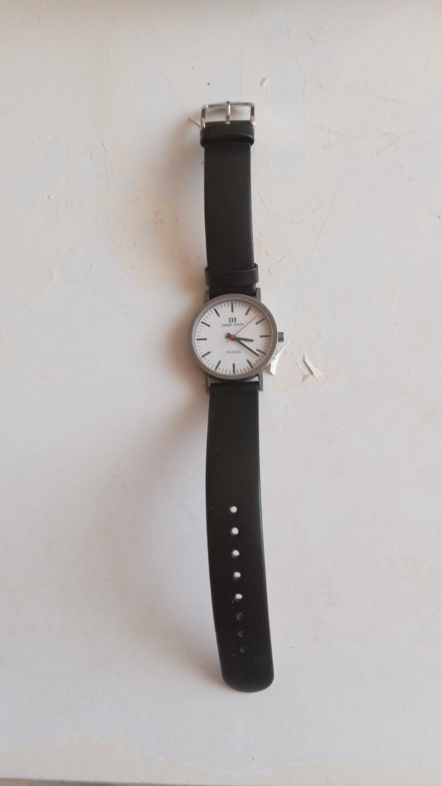 Dameshorloge Danish Design - Titanium met leren bandje, Overige merken, Staal, Polshorloge, Ophalen of Verzenden