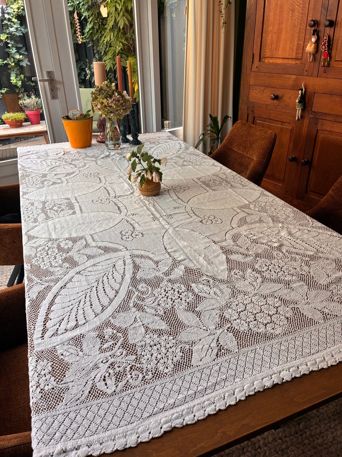 Prachtig vintage brocante tafelkleed wit (200 x 150 cm), Ophalen of Verzenden, Zo goed als nieuw, Katoen, Wit