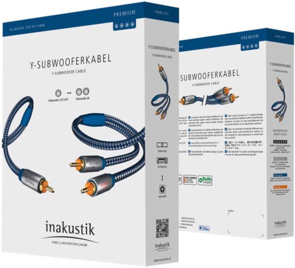 SUBWOOFER KABELS y-split Premium serie van Inakustik 2m/5m, Ophalen of Verzenden, Nieuw, 2 tot 5 meter, Interlink-kabel