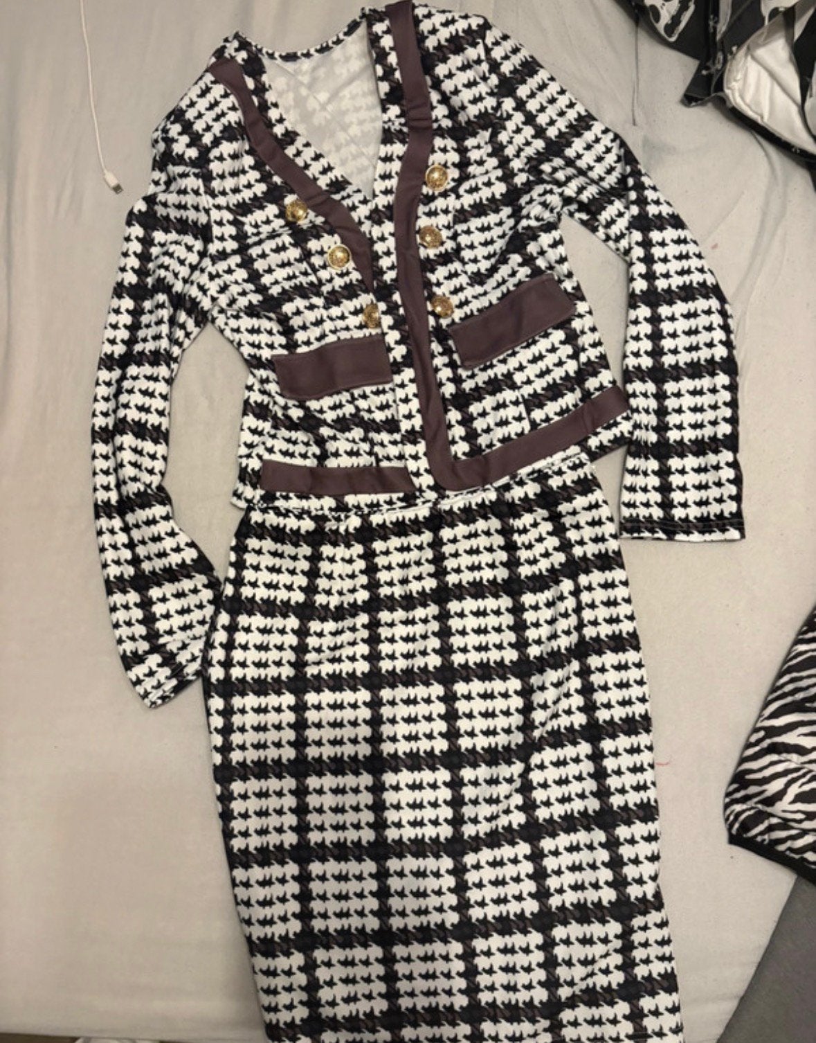 Nieuw tweedelig pak met pied-de-poule patroon, Kleding | Dames, Jasjes, Kostuums en Pakken, Maat 38/40 (M), Kostuum of Pak, Zwart