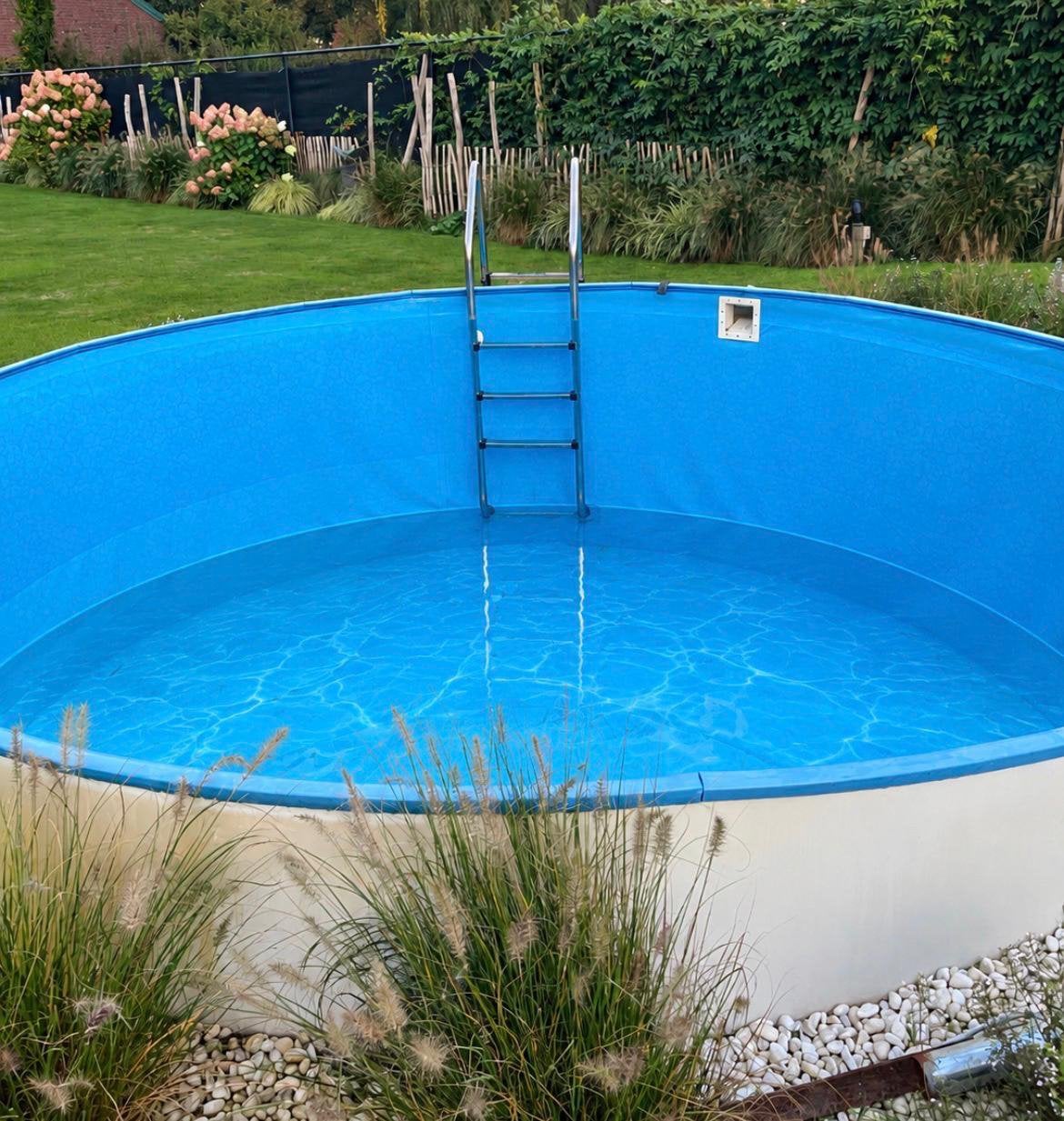 Zwembad met stalen rand/warmtepomp en zandfilterpomp, Tuin en Terras, Gebruikt, Rond, 300 cm of meer, Inbouwzwembad