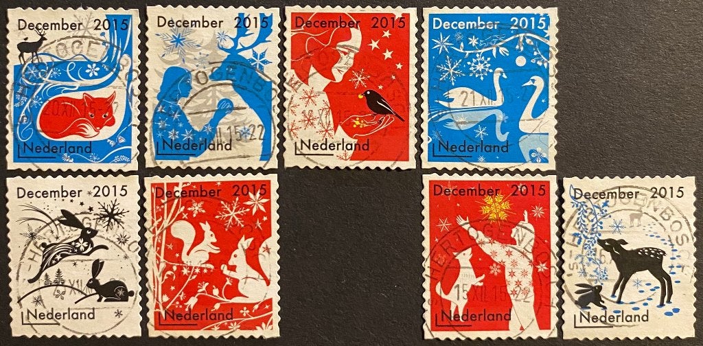 Decemberzegels 2015 gestempeld DEN BOSCH - mail uw keuze+bod, Postzegels en Munten, Ophalen of Verzenden, Na 1940, Gestempeld