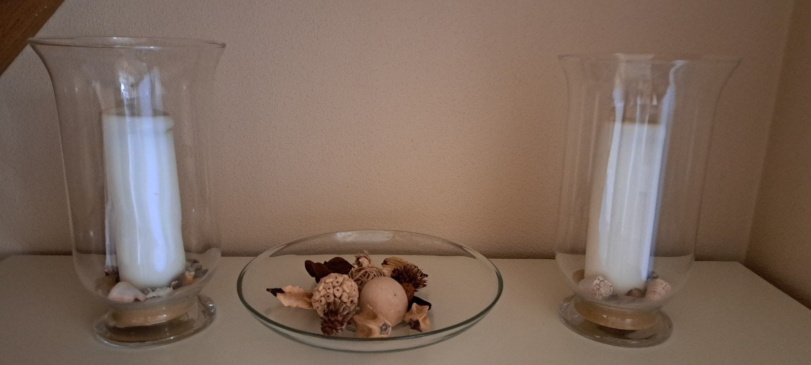 Set van 2 glazen windlichten met potpourri, Ophalen, Windlicht, Overige merken, Glas