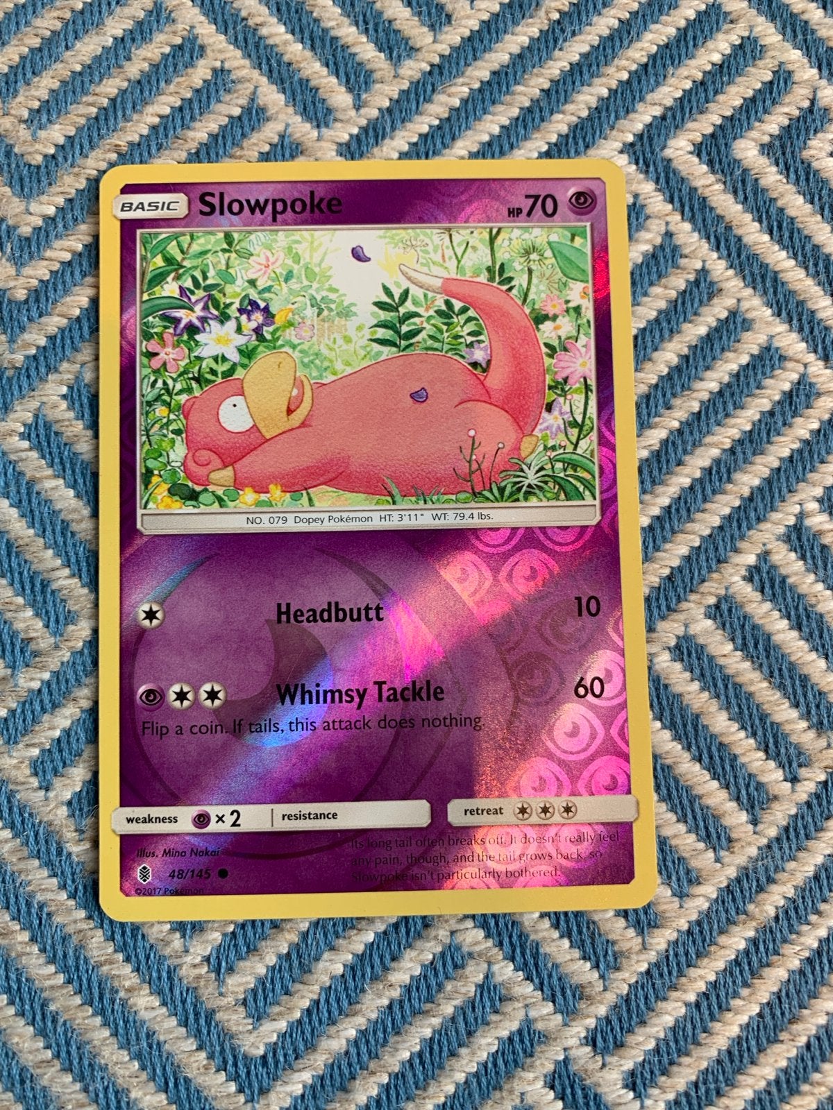 Pokemon Slowpoke 48/145 Sun & Moon Guardians Rising, Ophalen of Verzenden, Zo goed als nieuw, Losse kaart, Foil