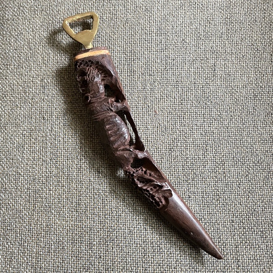 Flesopener met houtsnijwerk, Ophalen of Verzenden