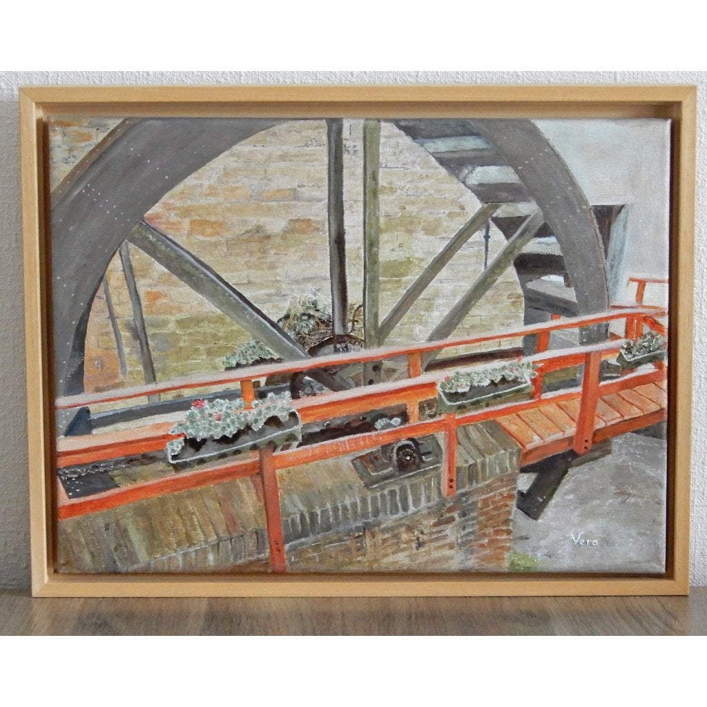 Schilderij watermolen Maastricht, Doek, Ophalen of Verzenden, Olieverf, Klassiek