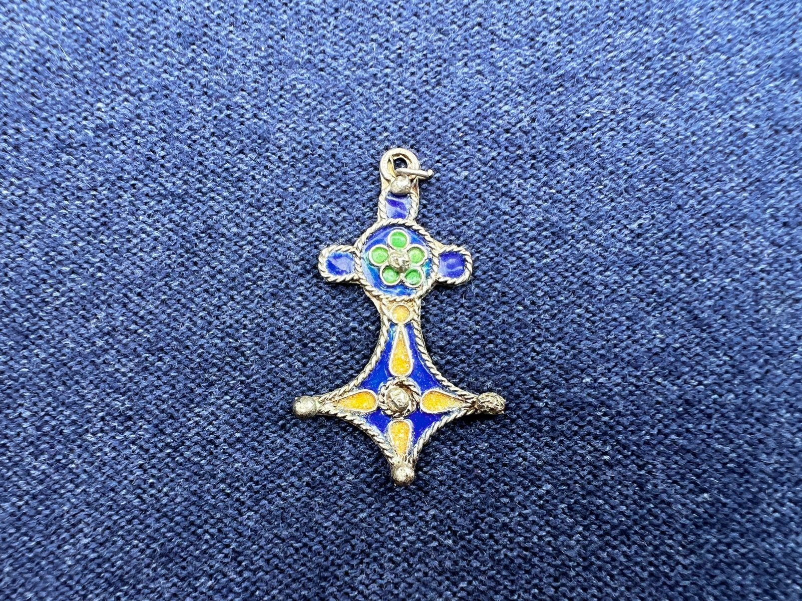 Vintage North African Silver Berber Kabyle Pendant Enamel, Ophalen of Verzenden, Zilver