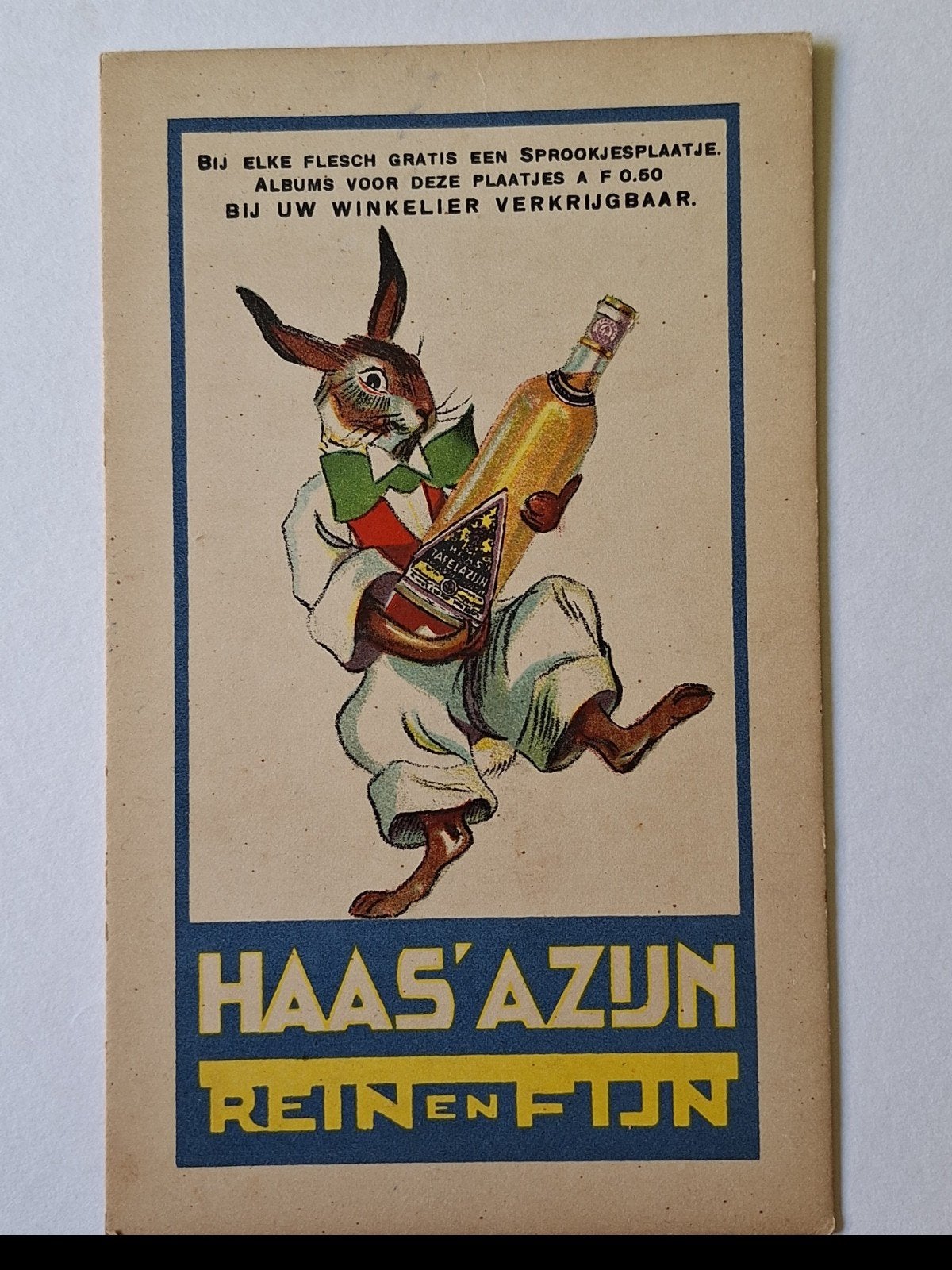 Vintage Haas' Azijn Reclamekaart - Konijn met Fles, Verzamelen, Ophalen of Verzenden