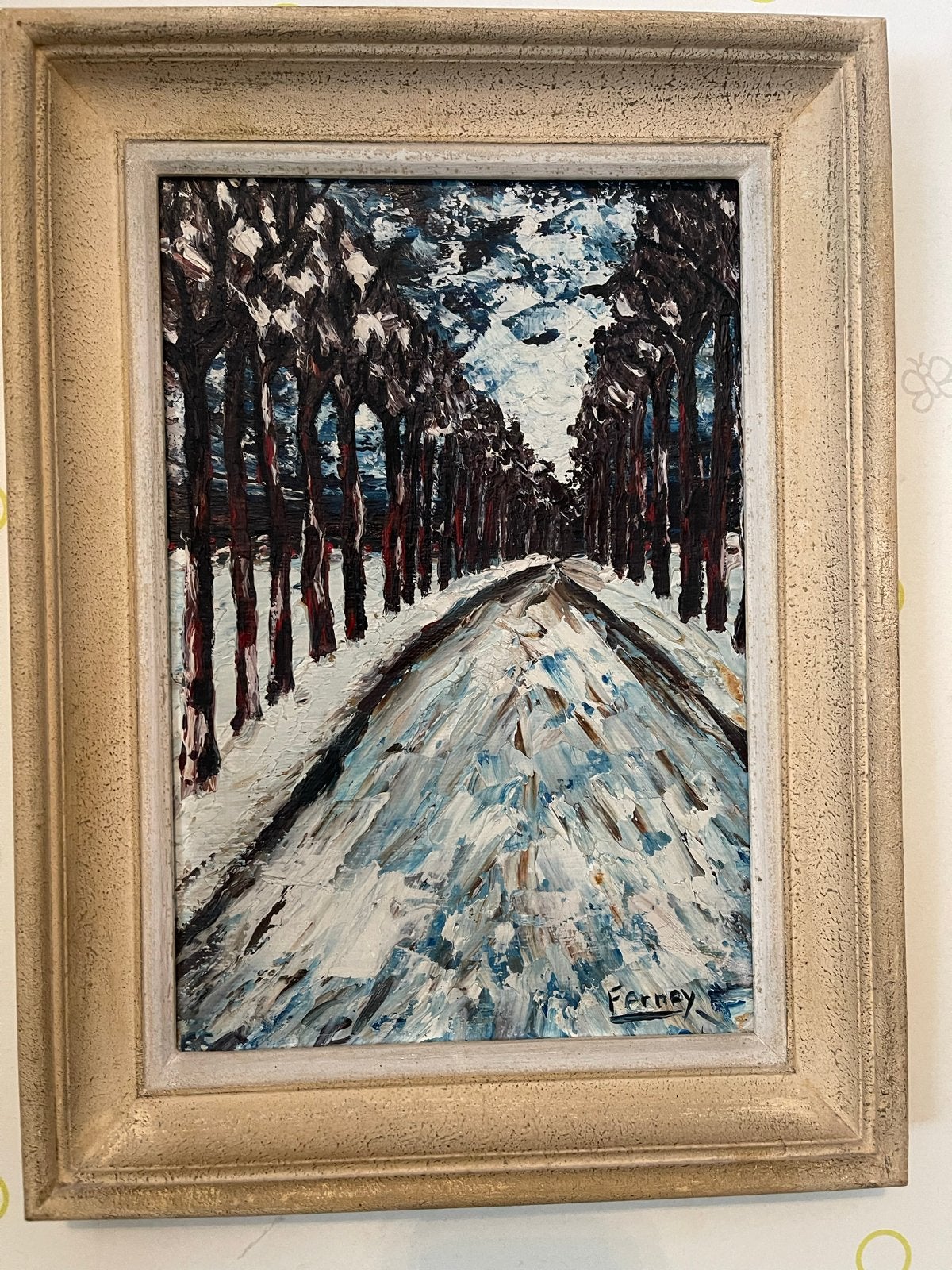 Schilderij Ferney - Winterlandschap met bomen, Antiek en Kunst, Paneel, Impressionistisch, Ophalen of Verzenden, Gesigneerd