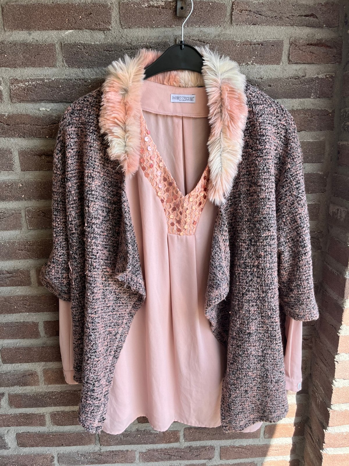 Maxima set maat 46/48 – roze blouse met vest, Verzenden, Zo goed als nieuw, Maat 46/48 (XL) of groter, Roze