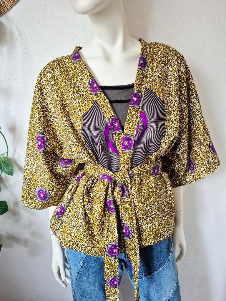 Handgemaakte African wax blockprint kimono allsize, Kleding | Dames, Maat 46/48 (XL) of groter, Nieuw, Ophalen of Verzenden, Korte mouw