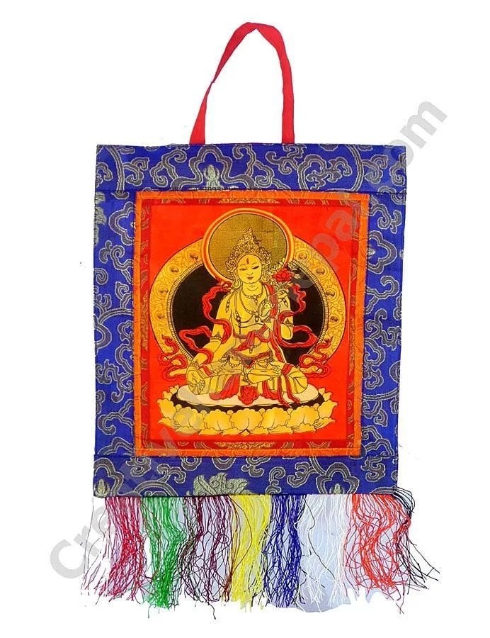 Thangka Witte Tara – Brokaat en Borduurwerk – 30 x 40 cm, De Vesting 14 7722 GA Dalfsen, Oosters, 30 cm, Verzenden