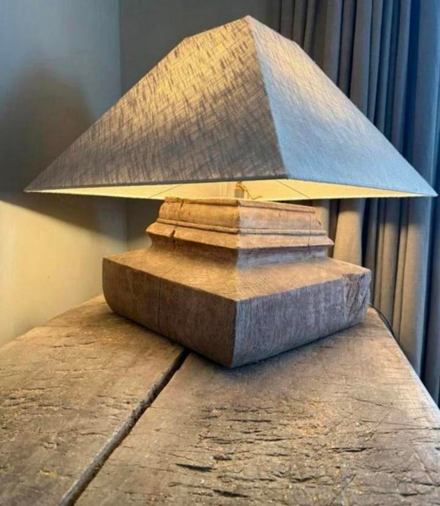 Hoffz zware houten tafellamp, Hoffz vierkante linnen kap, Ophalen, Nieuw, Hout, Landelijke stijl, Hoffz