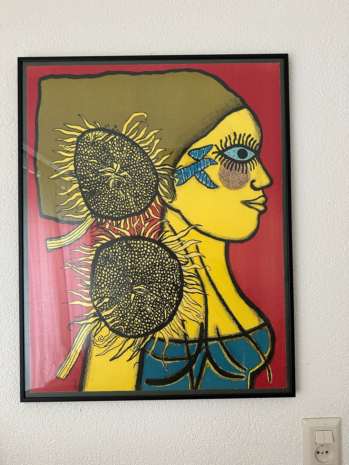 Corneille - Vrouw met zonnebloemen (1989), Gelimiteerde oplage, Ophalen, Portret en Figuren, Zeefdruk