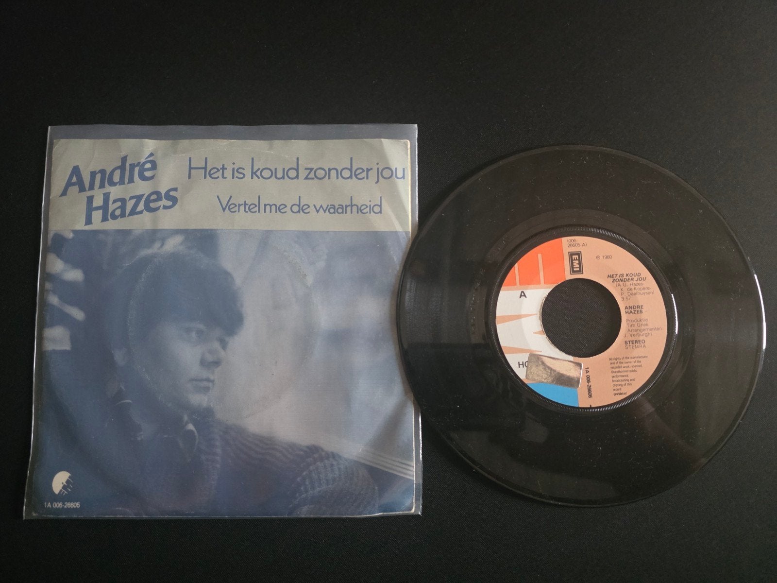 André Hazes - het is koud zonder jou, Cd's en Dvd's, Gebruikt, 7 inch, Ophalen of Verzenden, Beschermende buitenhoes