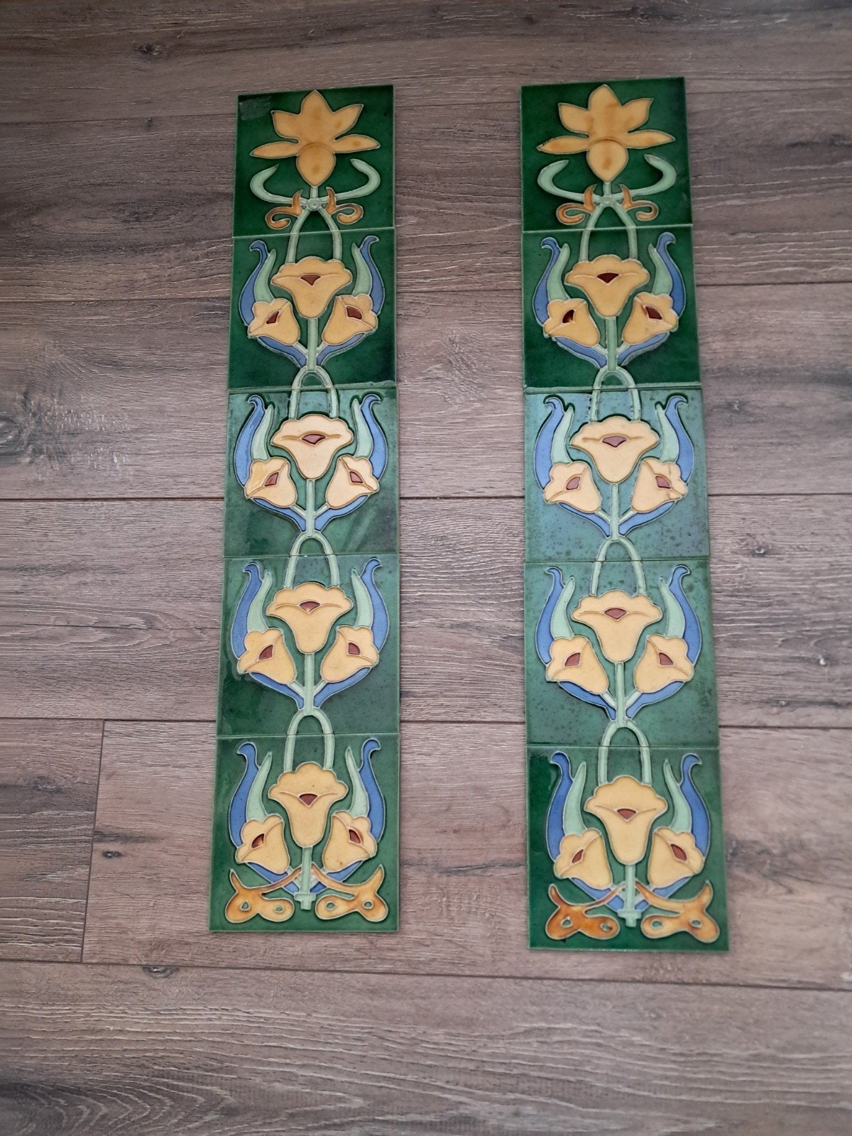 2 Art Nouveau tegelzuilen, Ophalen of Verzenden
