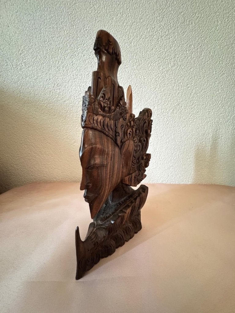 Balinees houtsnijwerk profiel - handgesneden buste, Hout, Bruin, Ophalen of Verzenden, Indonesië