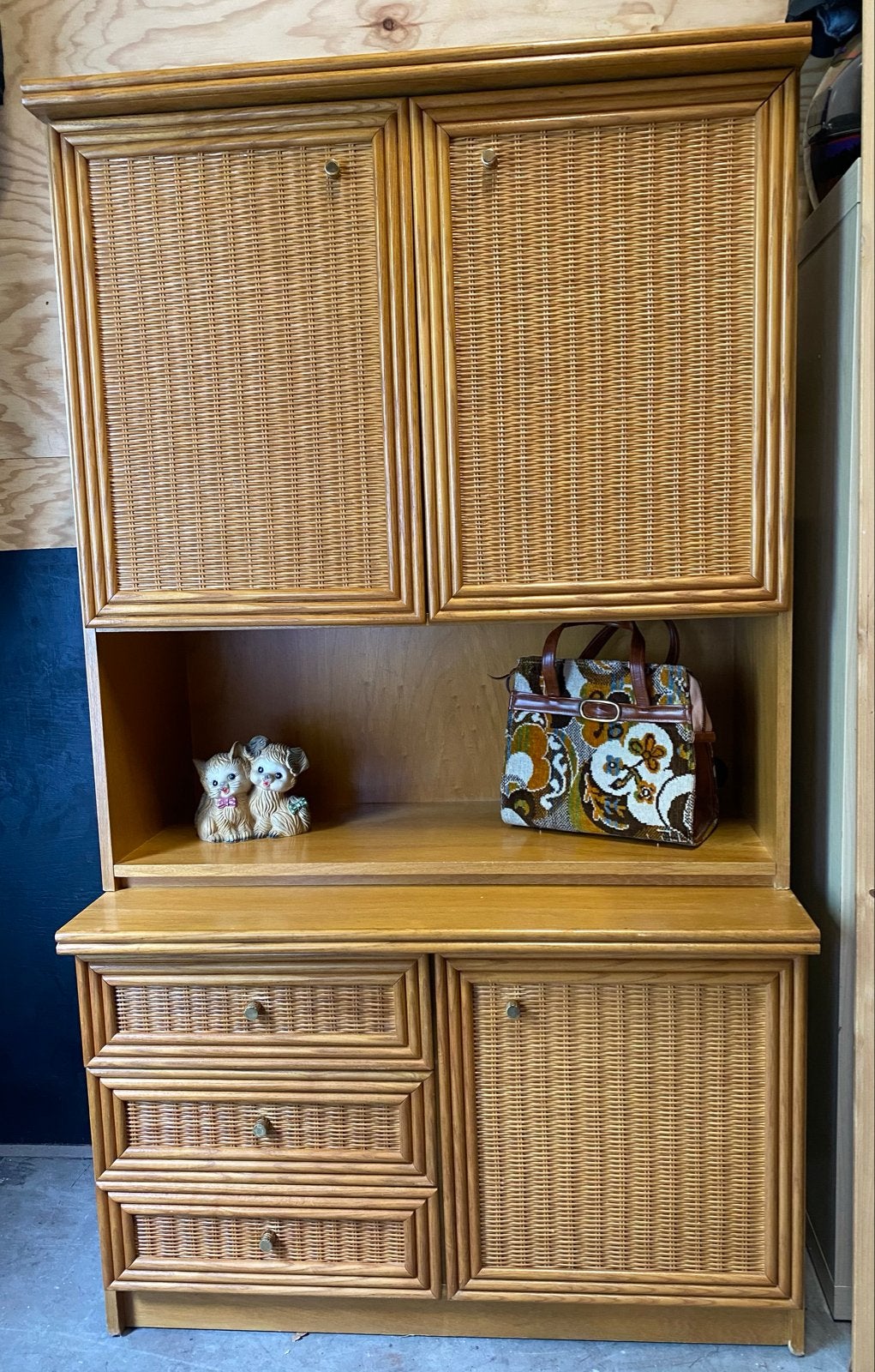 Vintage rotan buffetkast / wandkast jaren '70/'80, Ophalen, Gebruikt, 50 tot 100 cm, Met lade(s)