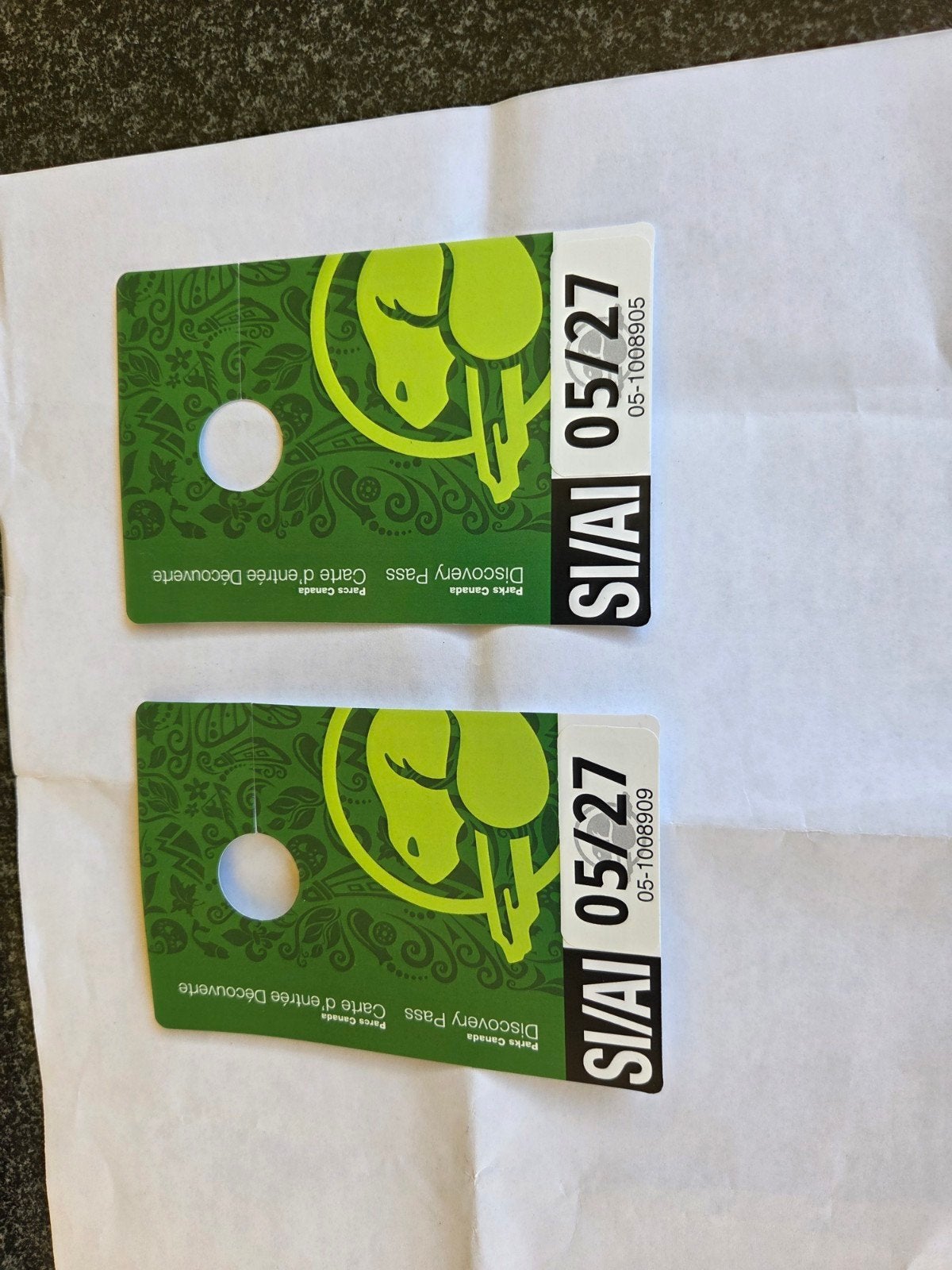 Parkpas Canada Senior  2 pers .met orginele bet,9 kwitantie, Twee personen, Ticket of Toegangskaart