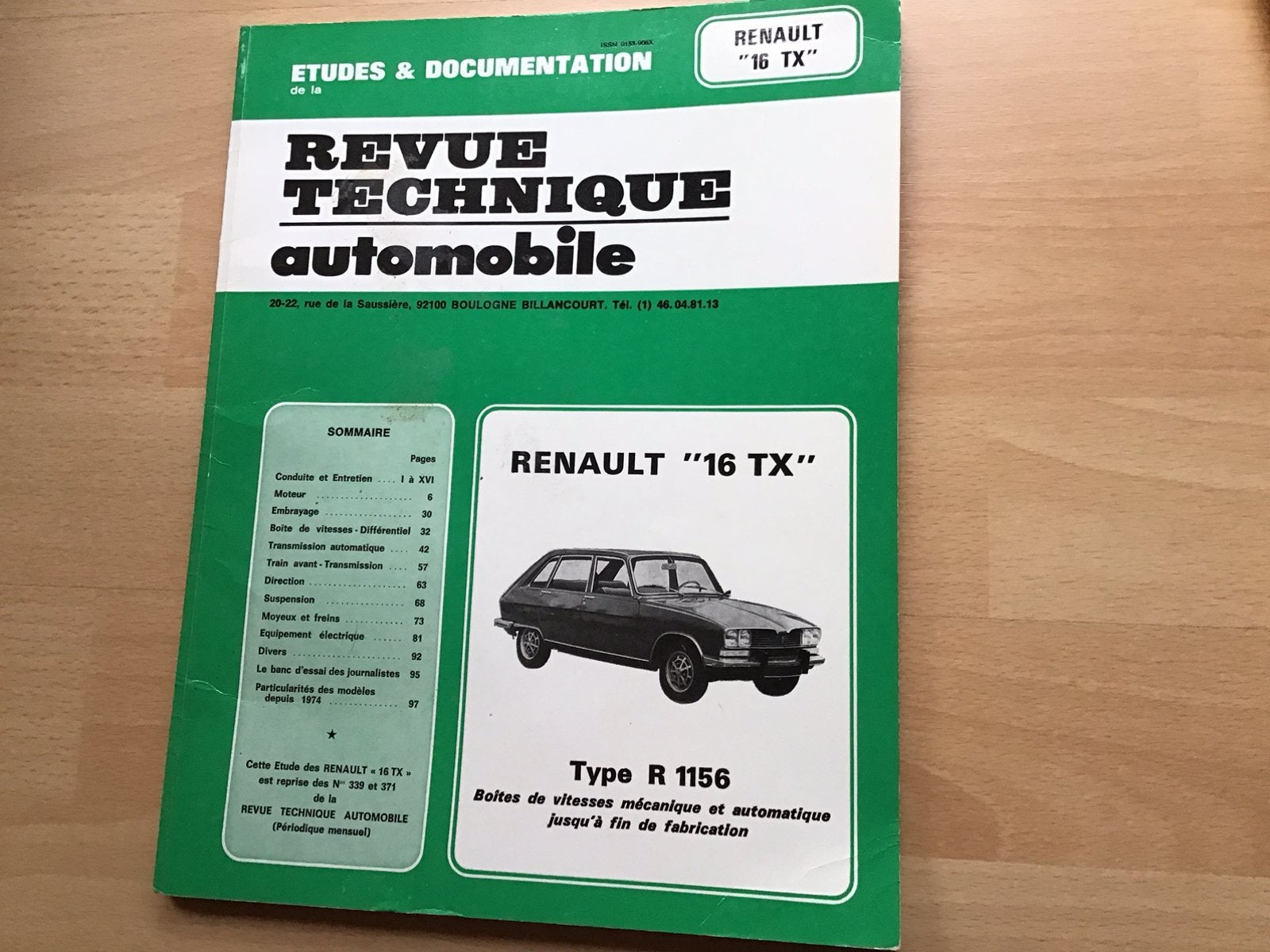 Renault 16 TX revue technique, Ophalen