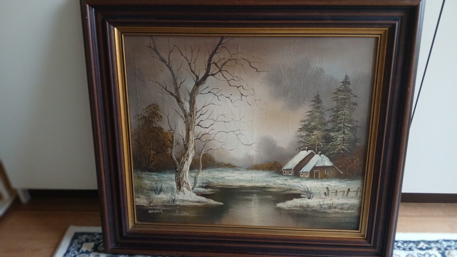 Olieverf Schilderij Oud Nederlands Winterlandschap 1975, Antiek en Kunst, Kunst | Schilderijen | Klassiek, Ophalen of Verzenden