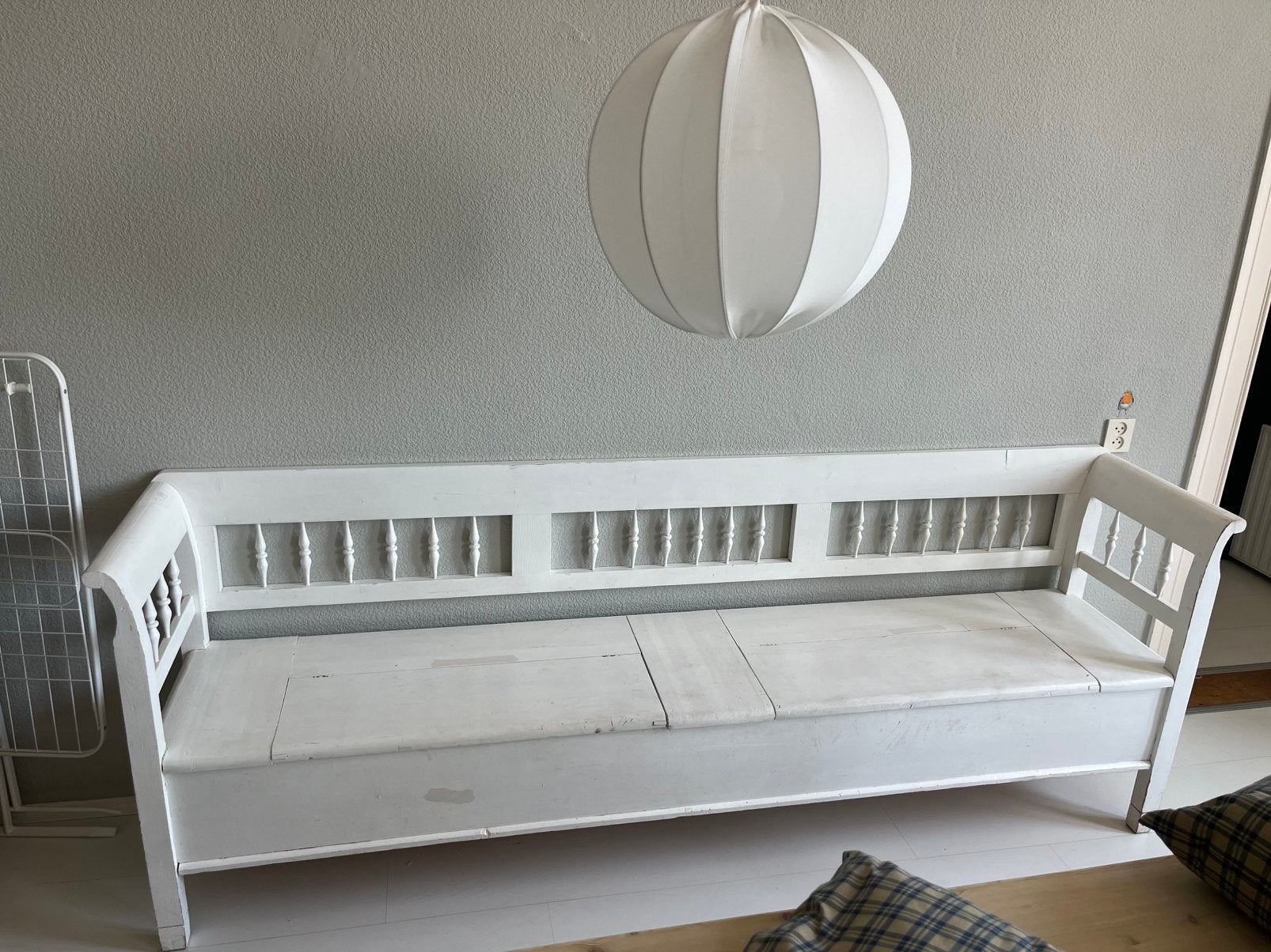 Witte klepbank grenen hout 250 cm, Ophalen, 250 tot 300 cm, 75 tot 100 cm, Zo goed als nieuw