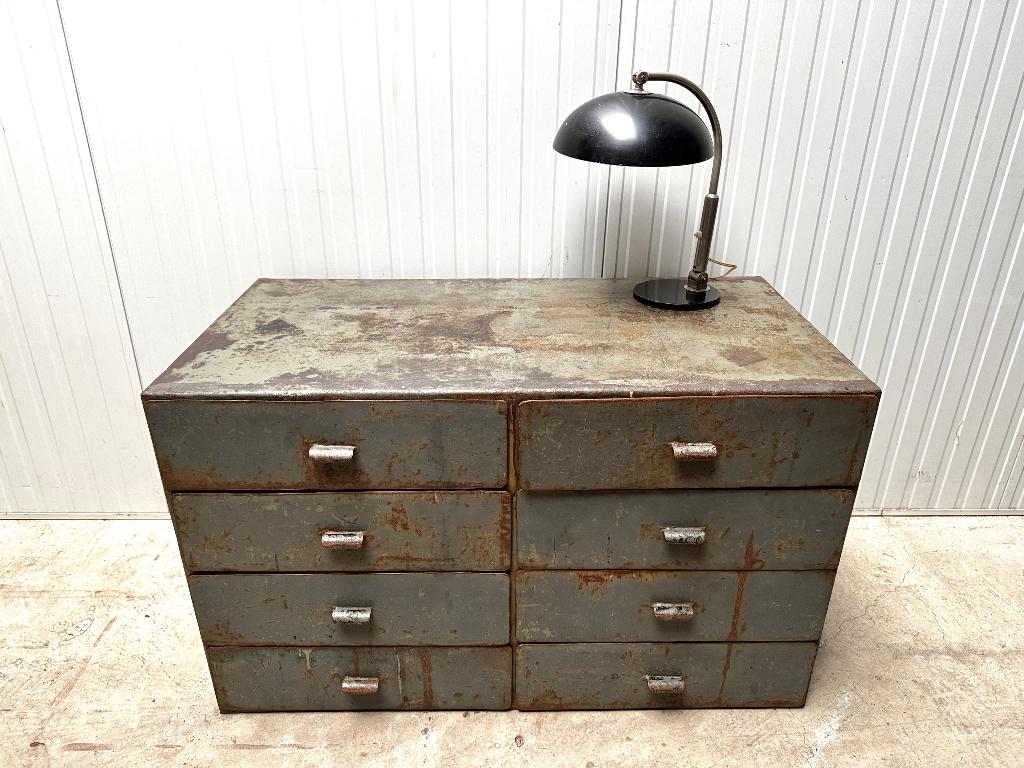 industriele metalen LADEKAST of SIDETABLE tv-meubel uit 1930, Ophalen, 100 tot 150 cm, 5 laden of meer, Zo goed als nieuw