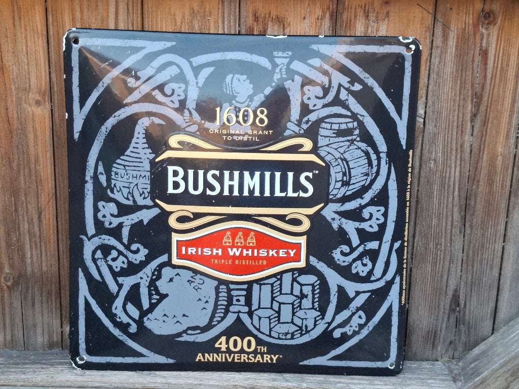 Emaillebord Bushmills Irish whiskey, Verzamelen, Ophalen of Verzenden, Zo goed als nieuw, Reclamebord