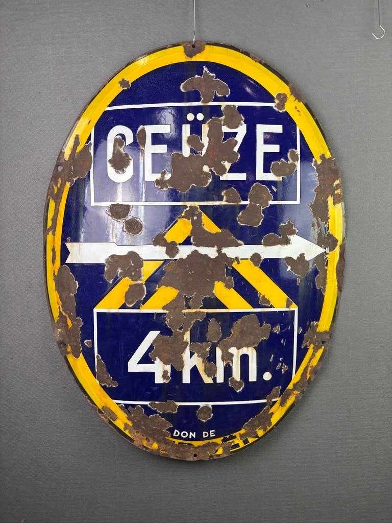 Citroen ovaal verkeersbord Geuze 4km, jaren 1920, Reclamebord, Gebruikt, ., Ophalen of Verzenden