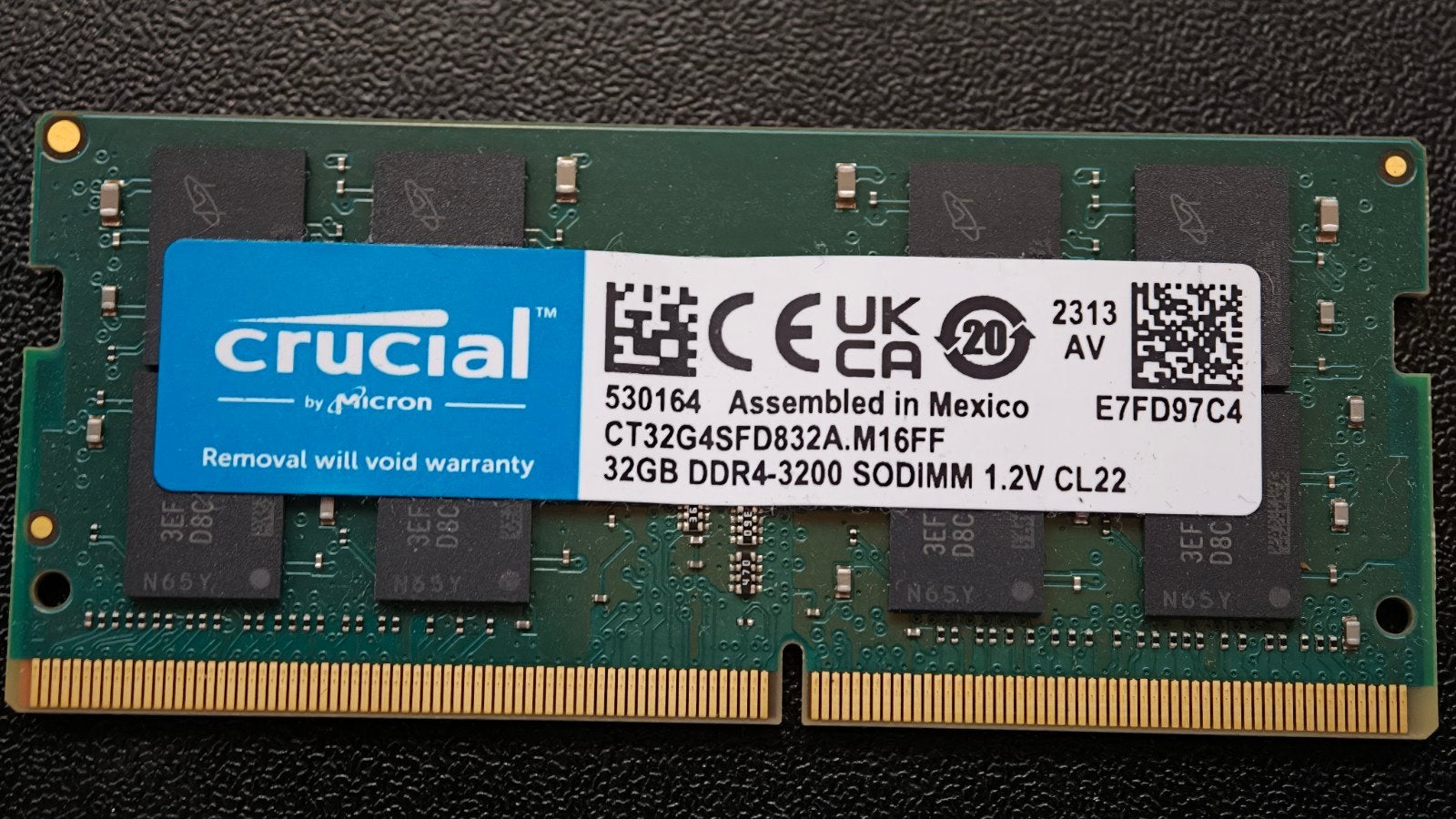 1x32GB Crucial 3200mt/s DDR4 Geheugen, Computers en Software, 32 GB, Verzenden, DDR4, Zo goed als nieuw
