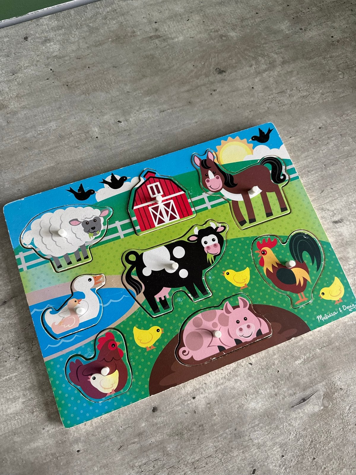 Melissa & Doug Houten Boerderij Puzzel met Dieren, 2 tot 4 jaar, Ophalen of Verzenden, Zo goed als nieuw, Van hout