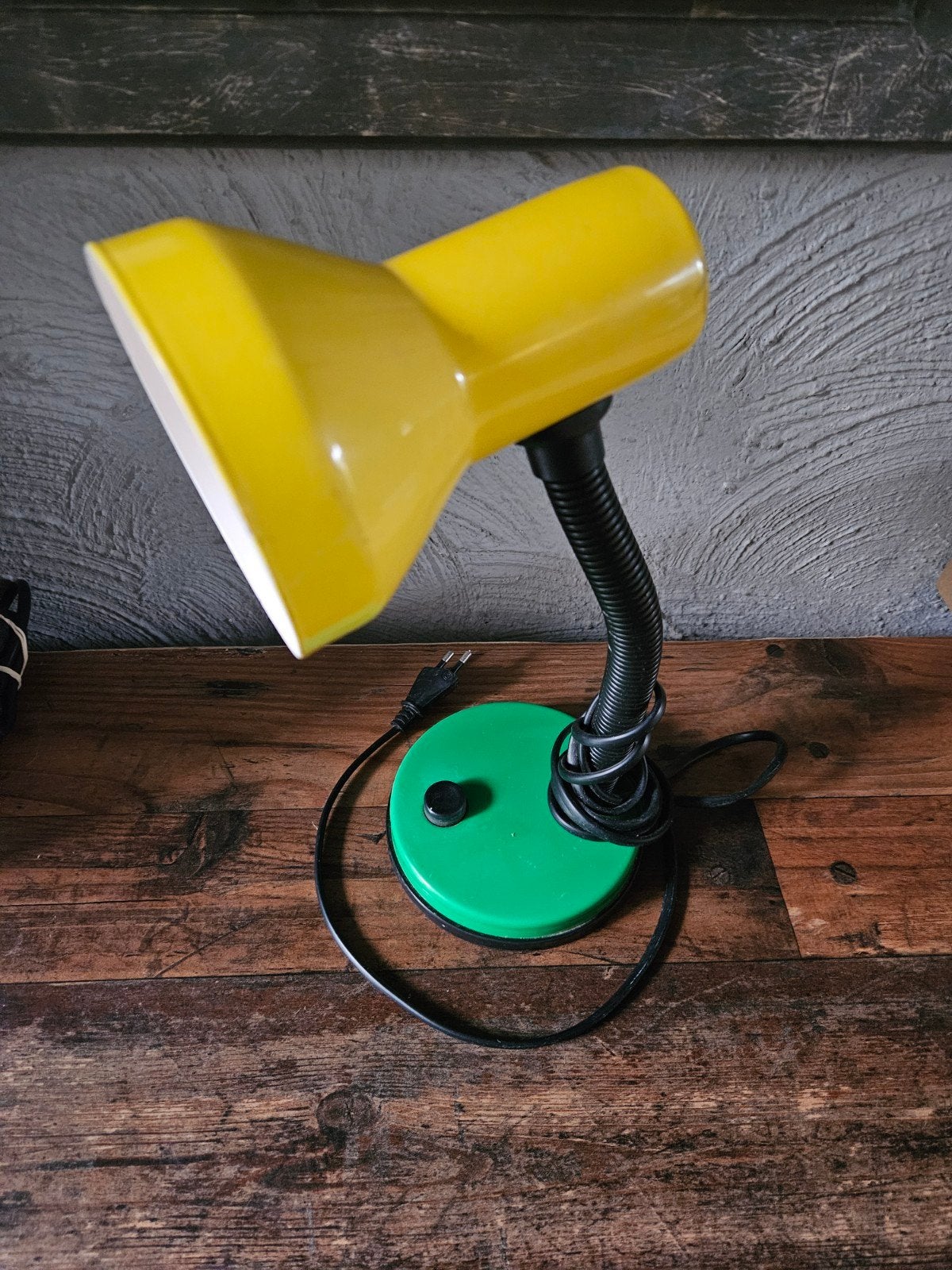 Vintage Bureaulamp Geel/Groen - Flexibele Zwanenhals, Bureaulamp, Vintage, E14 (klein), Ophalen of Verzenden