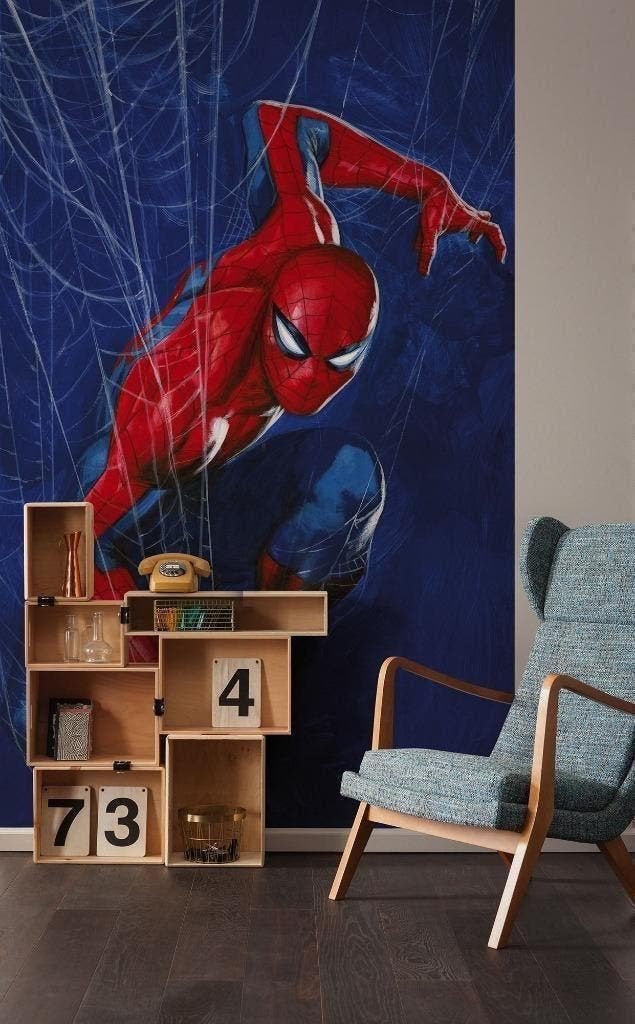 Spiderman Vlies Behang Web - 150x250 cm - Gratis Verzending, Verzenden, 5 tot 10 m², Blauw, Komar