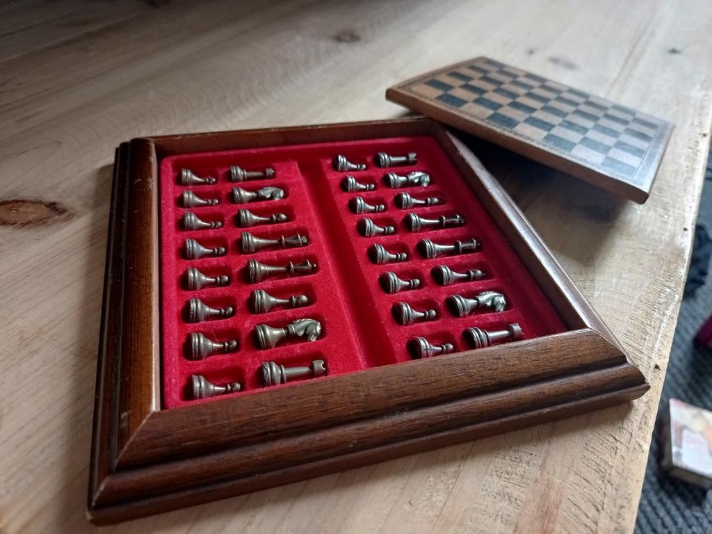 Vintage Reis Schaakspel met Metalen Stukken, Een of twee spelers, Ophalen of Verzenden, Gebruikt, Reisspel
