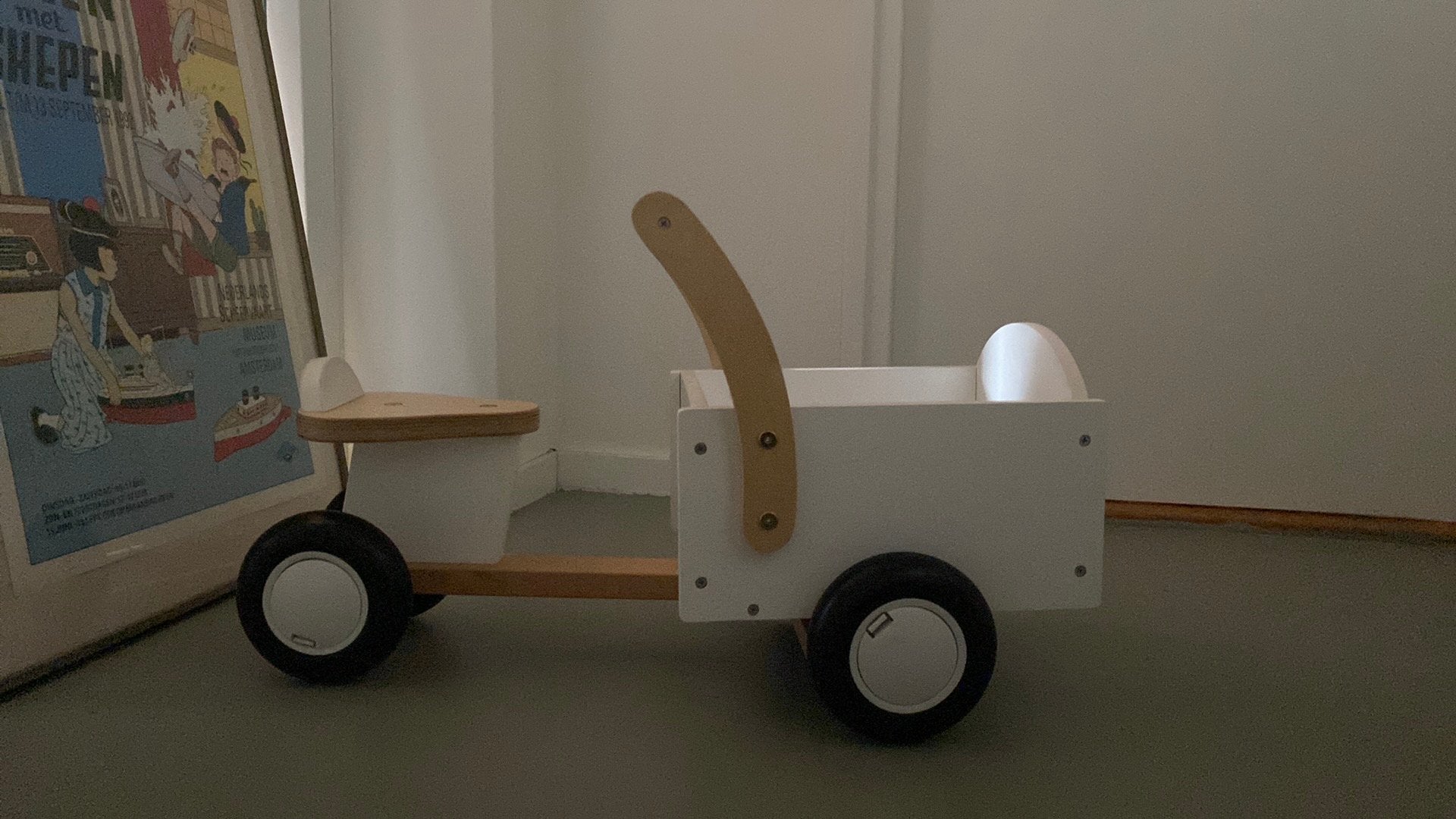 Houten Bakfiets "Amsterdam" Wit - Loopvoertuig voor Kinderen, Ophalen, Zo goed als nieuw