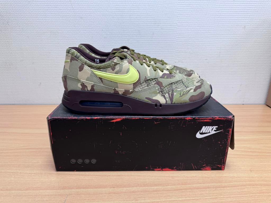 Nike Air Max 1 Camo Light Lemon Twist 49,5 49.5, Bruin, Nieuw, Ophalen of Verzenden, Sneakers of Gympen