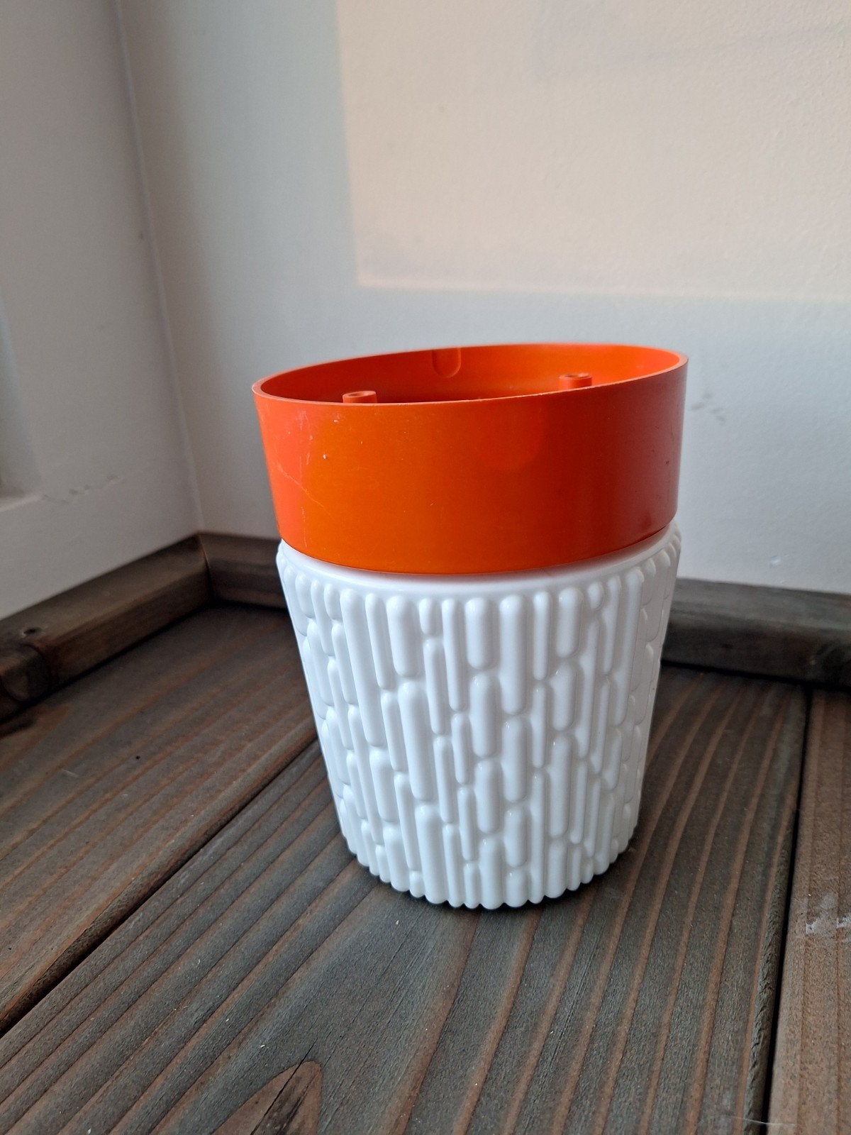Vintage Plafondlamp Jaren '70 - Wit met Oranje Basis, Ophalen, Kunststof, Gebruikt, Jaren 70