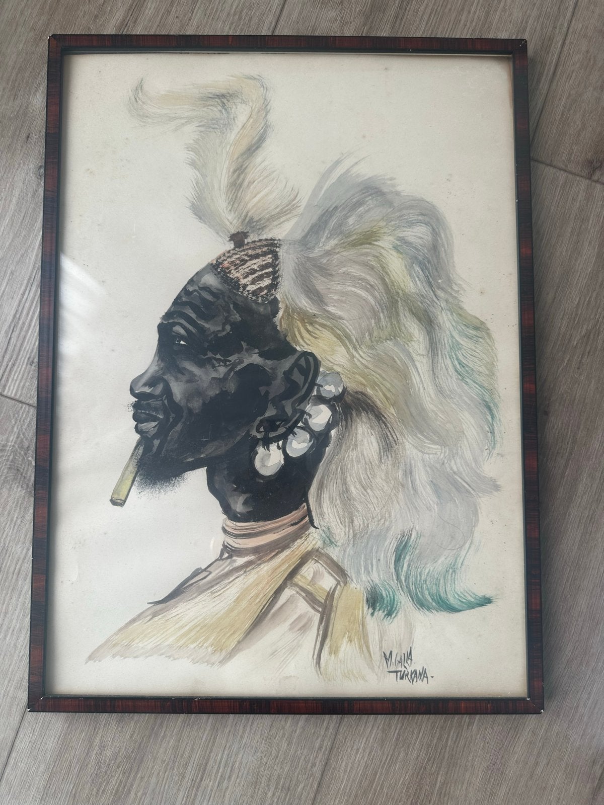 Schilderij M.Galla - Turkana volk, N-W Kenia, Antiek en Kunst, Schilderij, Afrika, Ophalen of Verzenden, Papier/karton