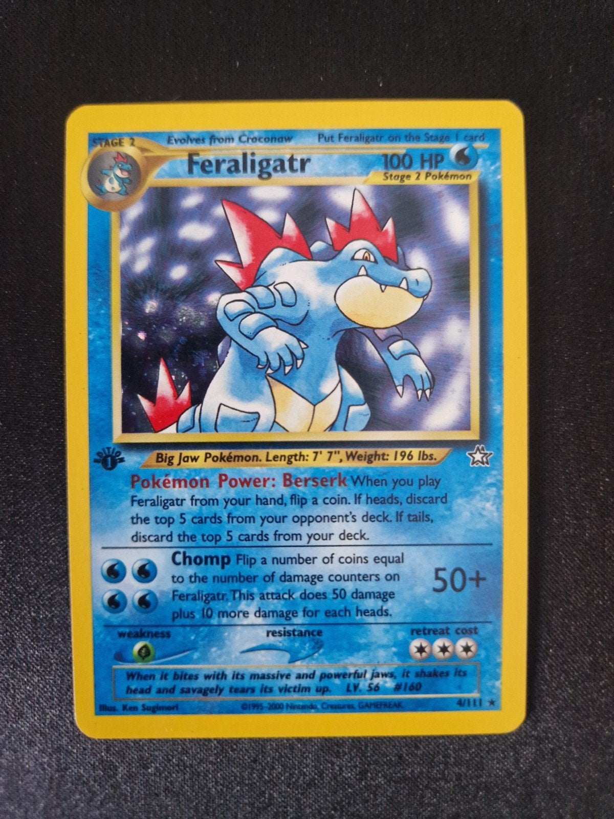 Feraligatr 1st ed Pokémon rare. Neo Genesis collect TCG 2000, Ophalen of Verzenden, Zo goed als nieuw, Losse kaart, Foil