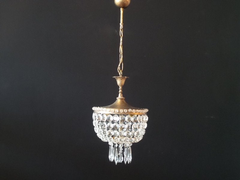 Hanglamp, klein zakje met hangende ijspegels onderaan., Ophalen of Verzenden, Gebruikt, E27 (groot)