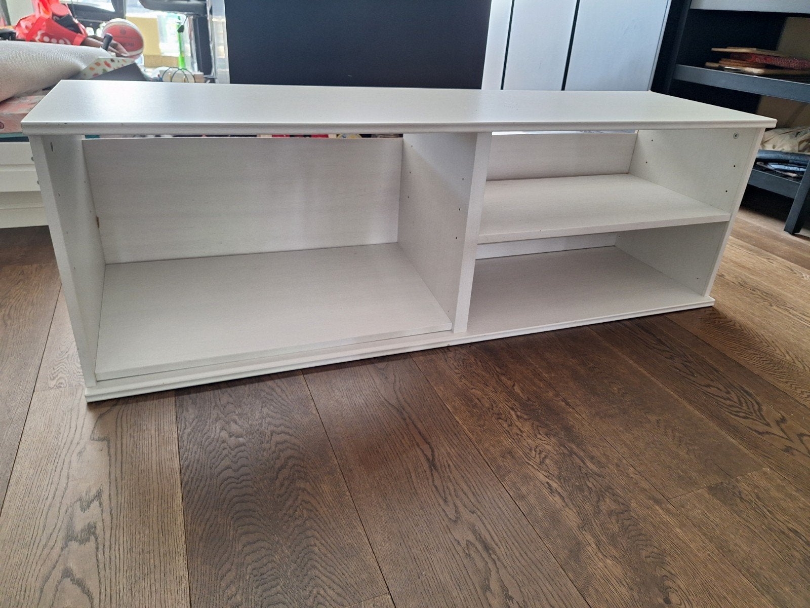 Witte TV-meubel/opbergkast met planken, Ophalen, Gebruikt, 100 tot 150 cm, Minder dan 100 cm