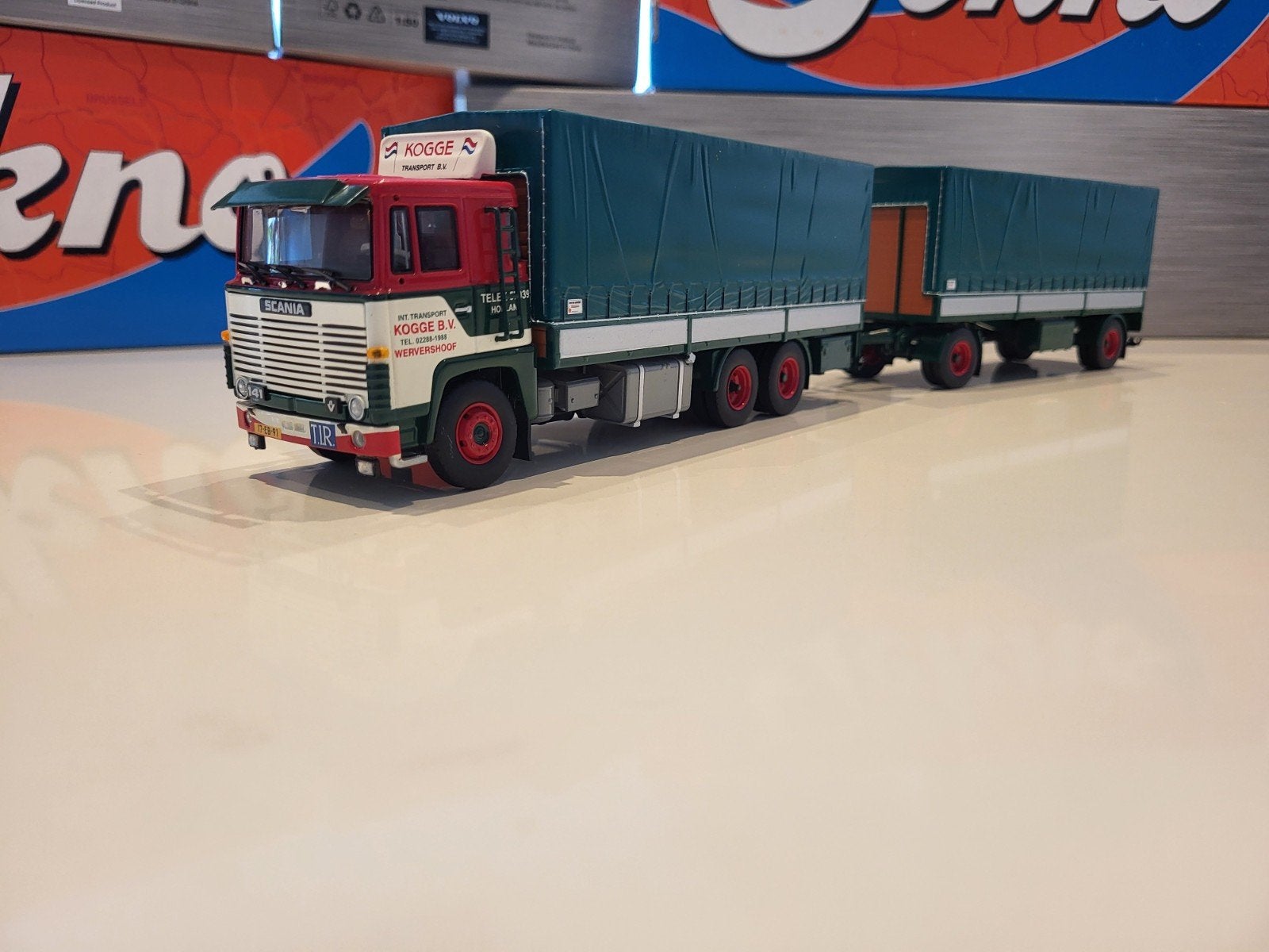 Tekno Scania 1 serie  huifcombi Kogge, Hobby en Vrije tijd, Ophalen of Verzenden, Zo goed als nieuw, Bus of Vrachtwagen, Tekno
