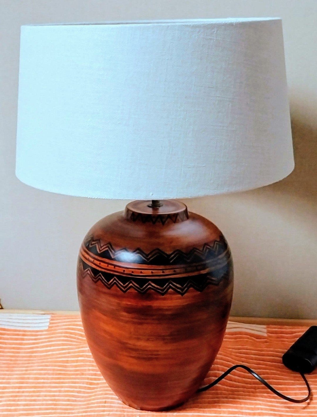 Southwestern Houten Lamp met Regelaar en Kap, Gebruikt, Hout, Bruin, Overige merken