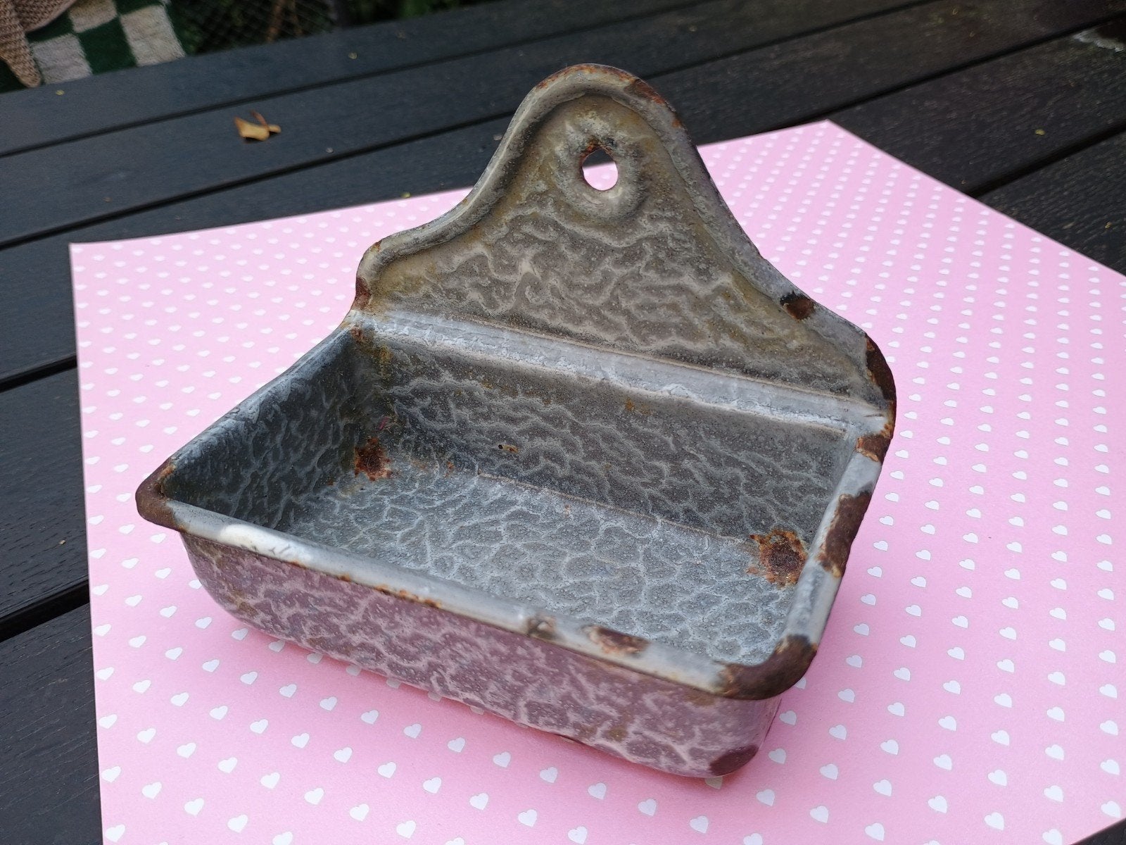Oud brocant grijs emaille zeepbakje, Ophalen of Verzenden