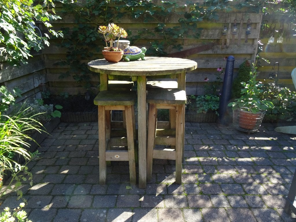 Statafel + 4 barkrukken, Ophalen, 4 zitplaatsen, Gebruikt, Tuinset