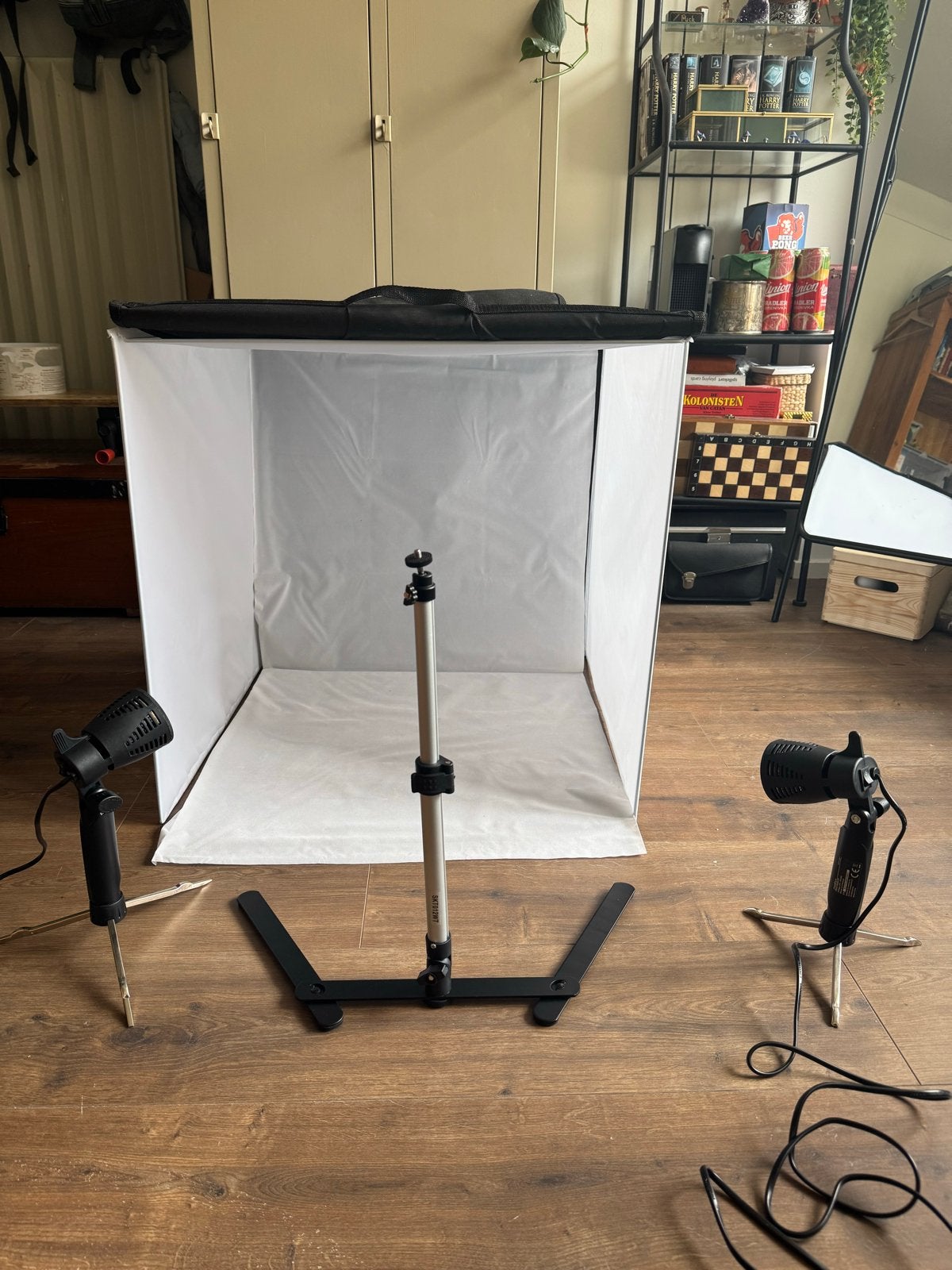 Complete Fotostudio Set met Achtergronden en Verlichting, Complete fotostudio, Ophalen of Verzenden, Zo goed als nieuw, Inclusief lampen