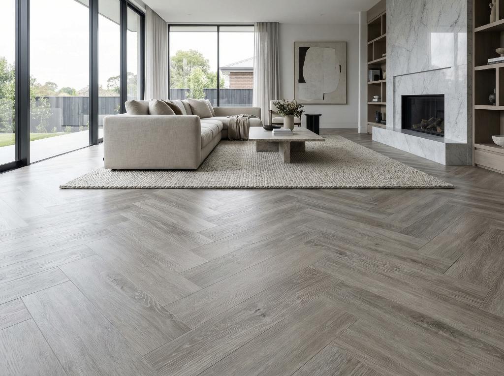 Plak PVC grijs eiken visgraat, Huis en Inrichting, Stoffering | Vloerbedekking, Ophalen, 75 m² of meer, Overige typen, Nieuw
