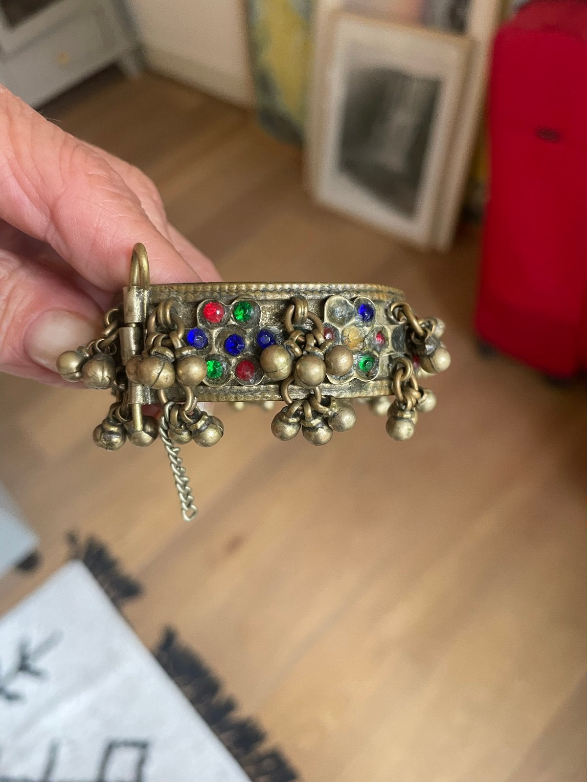 Vintage afgaanse armband met gekleurde steentjes, Overige materialen, Gebruikt, Overige kleuren, Ophalen of Verzenden