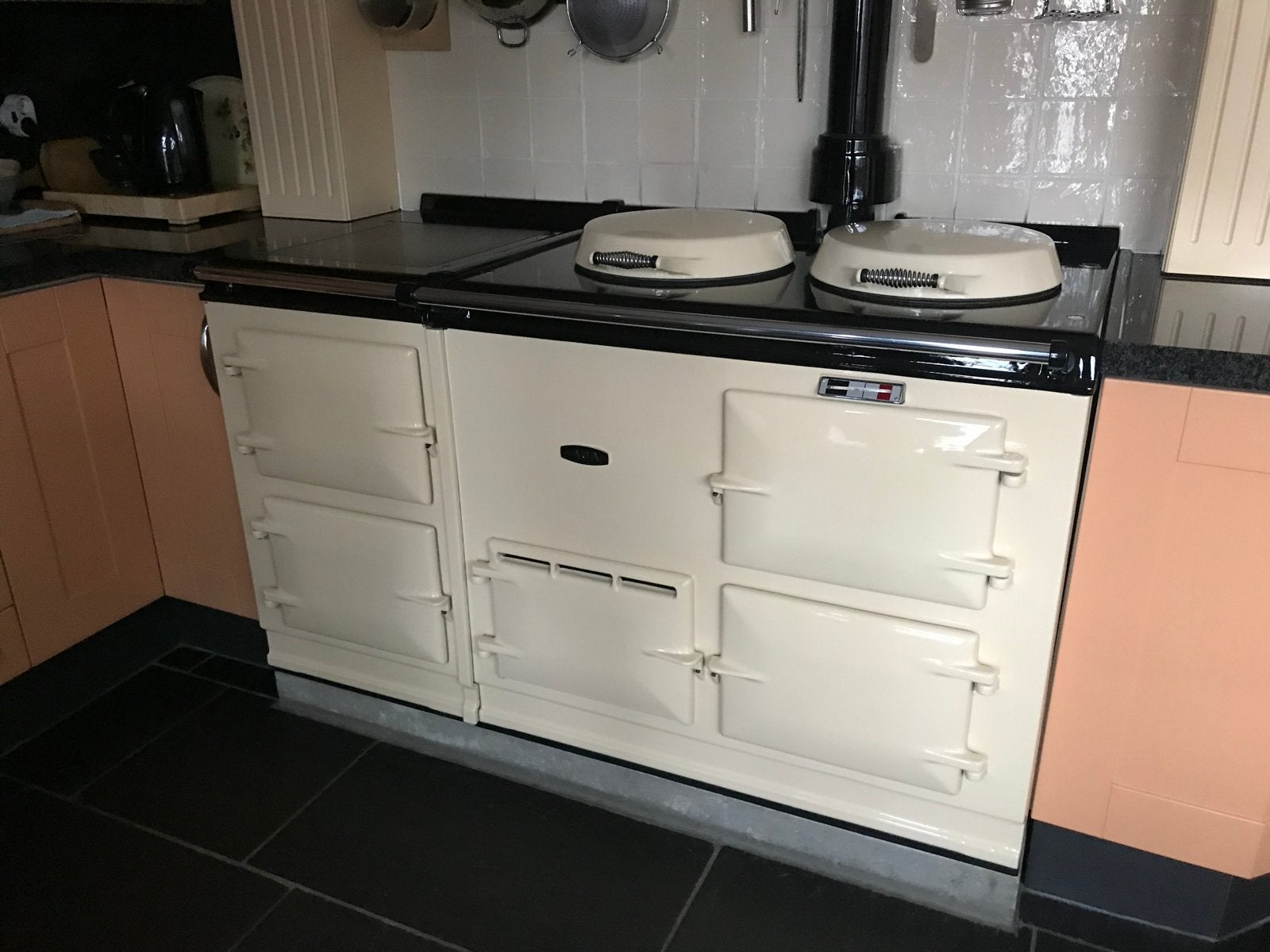 Aga Fornuis - 4-ovens Klassiek Crème Vrijstaand, Ophalen, Gebruikt, 60 cm of meer, Warmhoudplaat