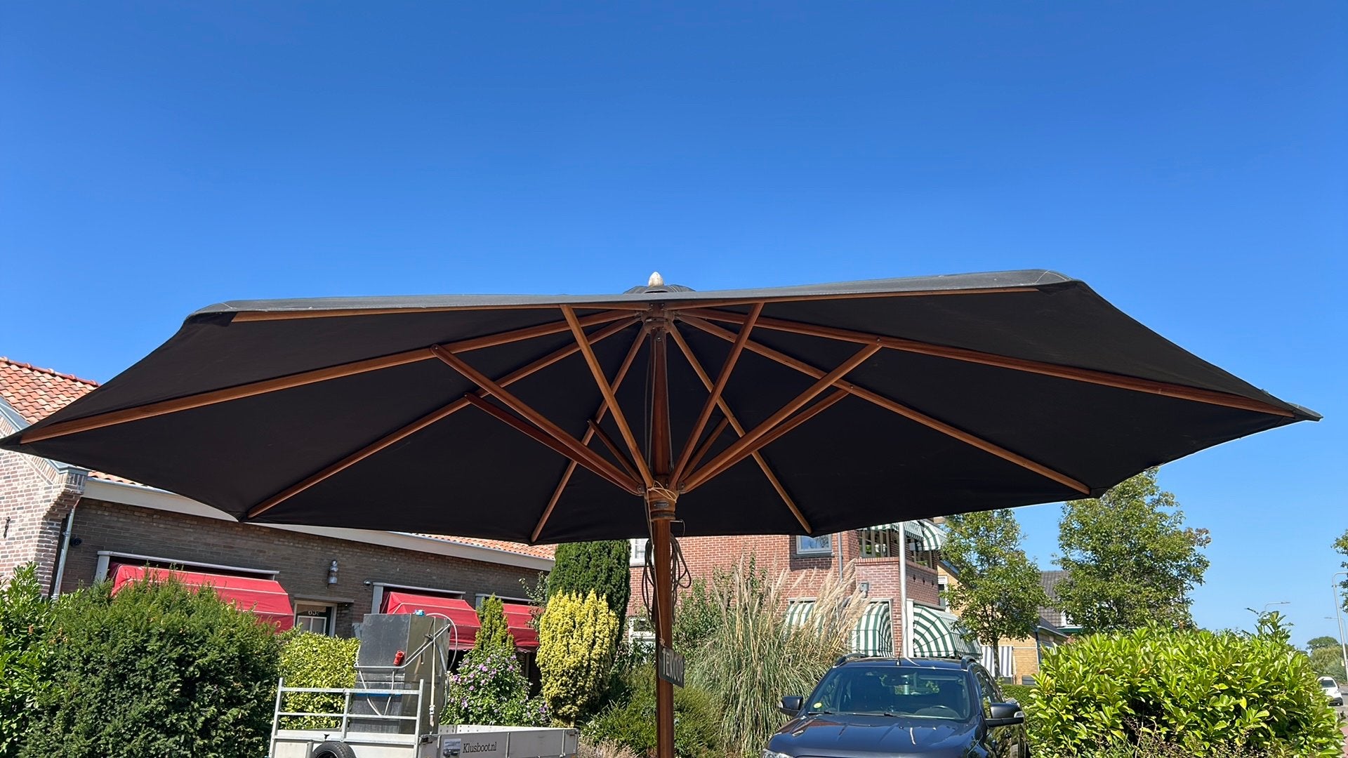 Horeca parasol 3 meter, Ophalen of Verzenden, Zo goed als nieuw, Minder dan 1 meter, Parasolvoet